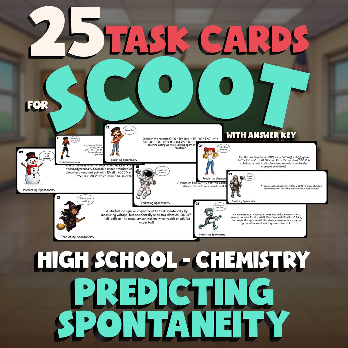 Predicting Spontaneity SCOOT TASK CARDS Science Game - No Prep Chemistry Review