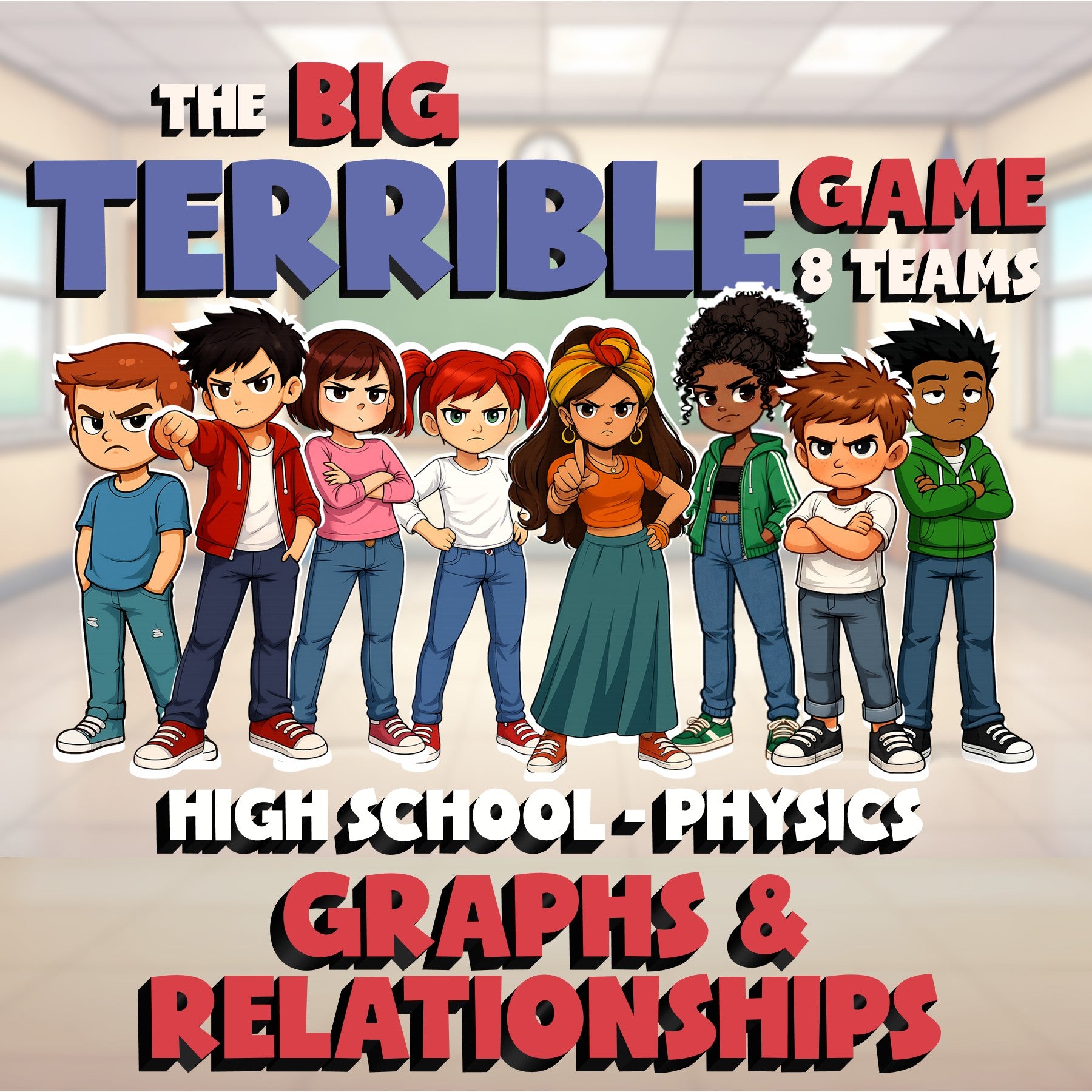 Graphs & Relationships BIG TERRIBLE GAME - No Prep Physics Science Review