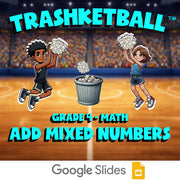 Add Mixed Numbers TRASHKETBALL Math Game - No Prep Grade 4 Review Activity