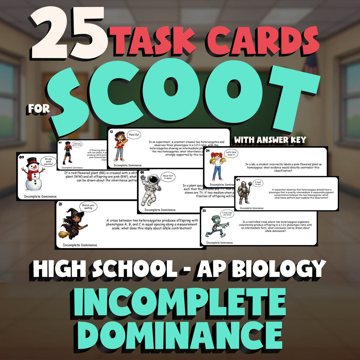 Incomplete Dominance SCOOT TASK CARDS Science Game - No Prep AP Biology Review