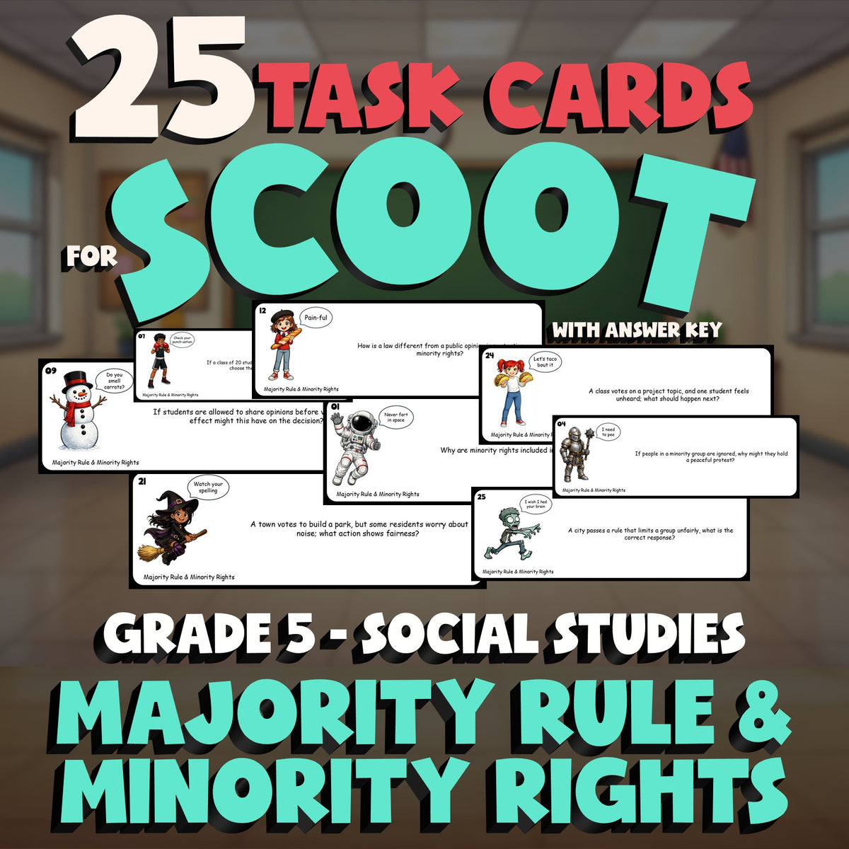 Majority Rule & Minority Rights SCOOT TASK CARDS Socials Game - No Prep Grade 5
