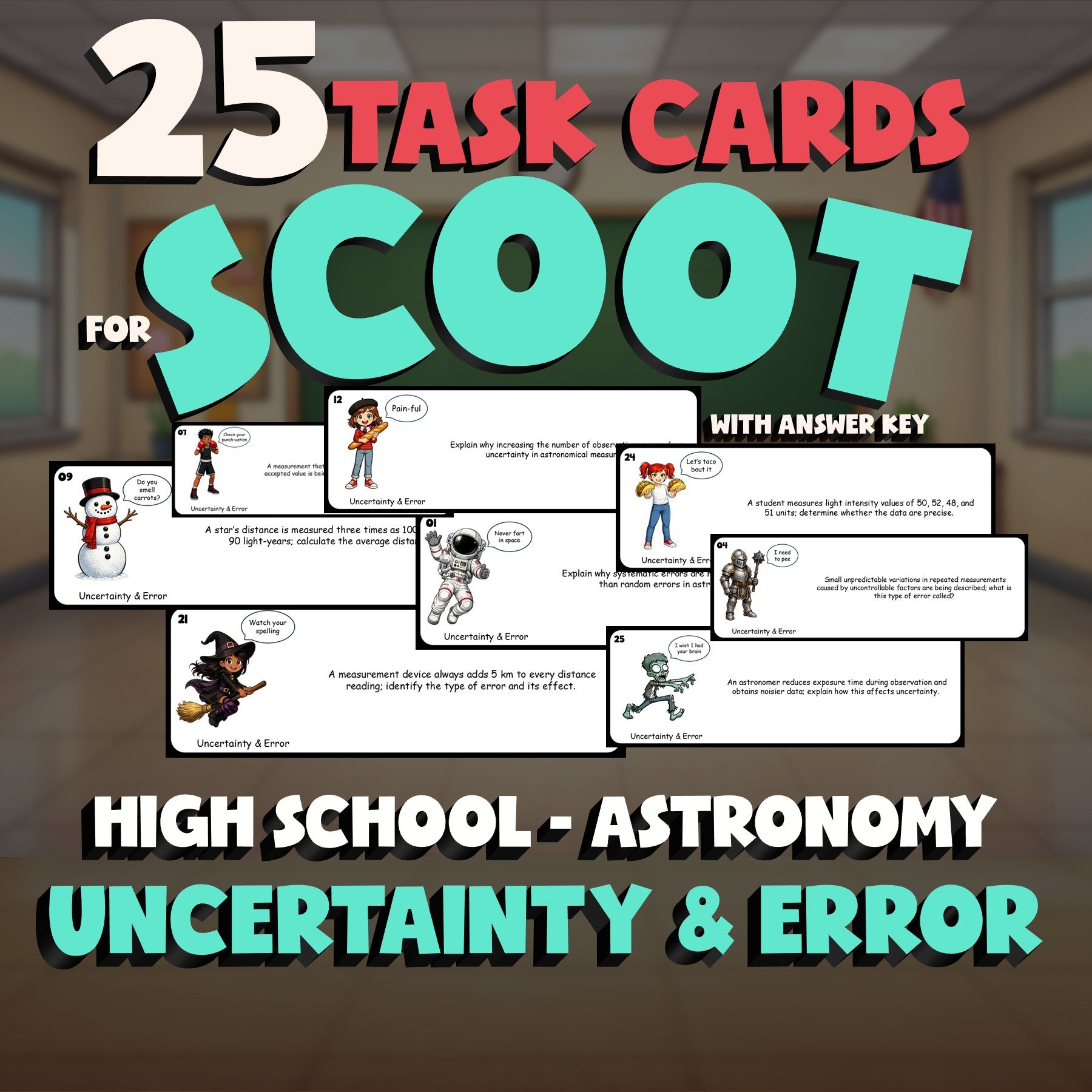 Uncertainty & Error SCOOT TASK CARDS Science Game - No Prep Astronomy Review