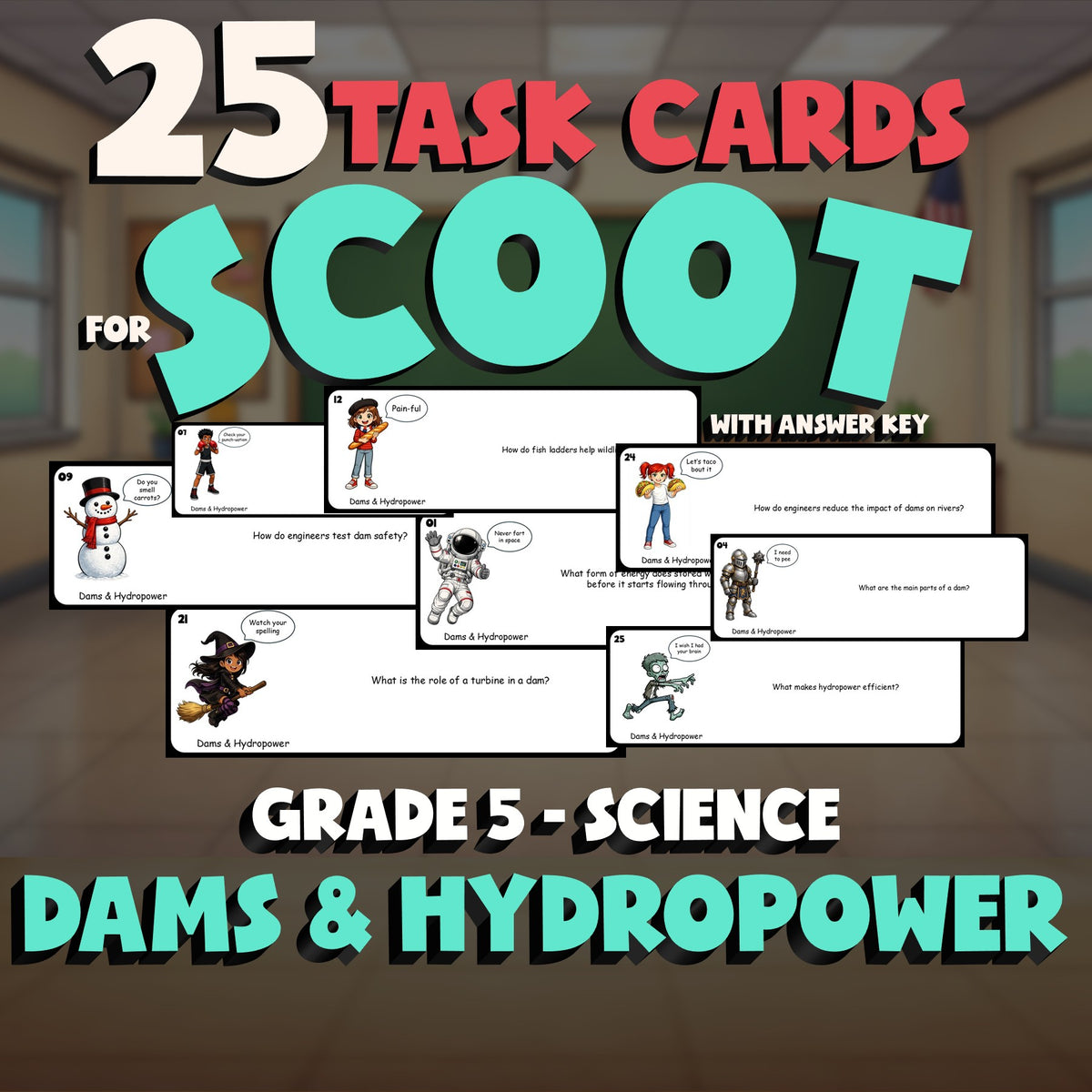 Dams & Hydropower SCOOT TASK CARDS Science Game - No Prep Grade 5 Review