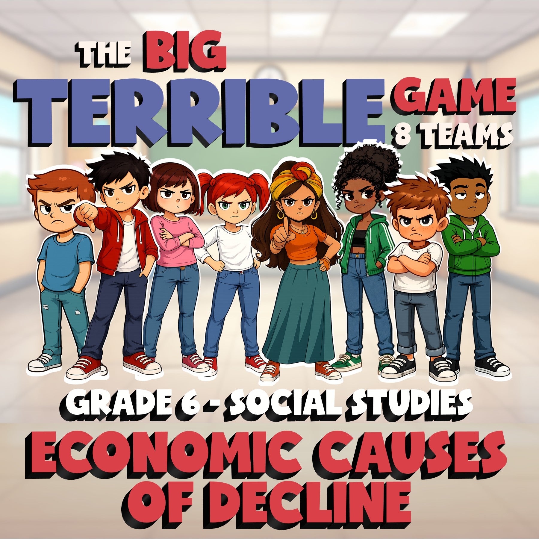 Economic Causes of Decline BIG TERRIBLE GAME - No Prep Grade 6 Socials Review
