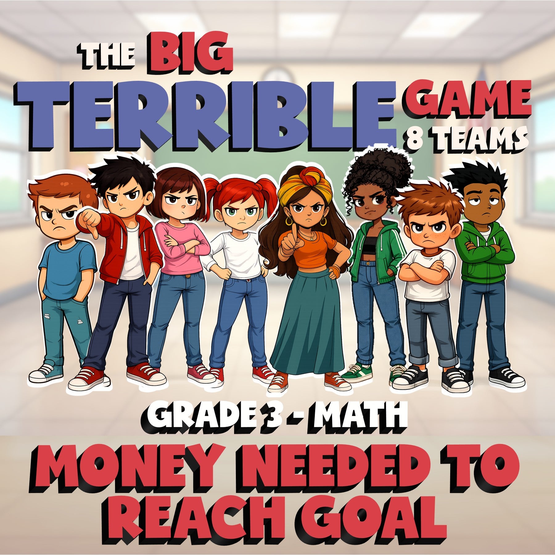 Money Needed to Reach Goal BIG TERRIBLE GAME - No Prep Grade 3 Math Review