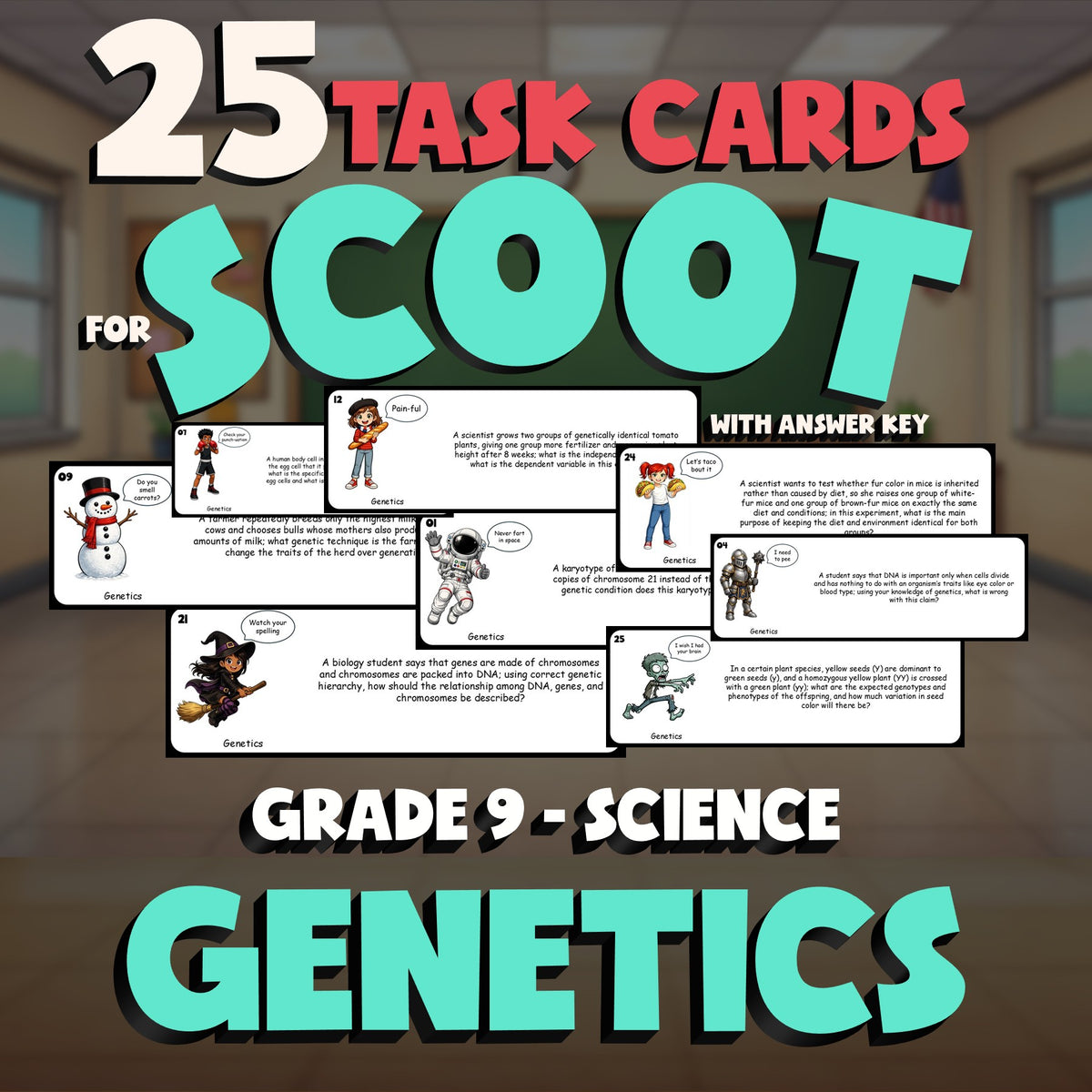 Genetics SCOOT TASK CARDS Science Game - No Prep Grade 9 Review Activity