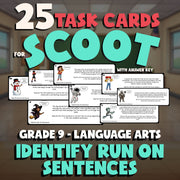 Identify Run On Sentences SCOOT TASK CARDS ELA Game - No Prep Grade 9 Review