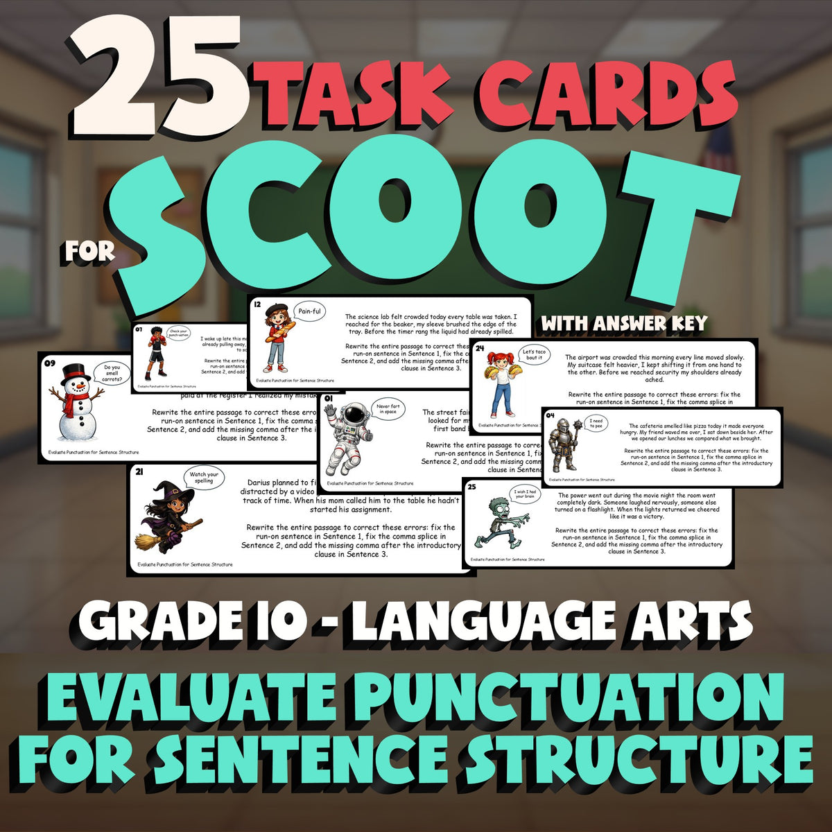 Evaluate Punctuation for Sentence Structure SCOOT TASK CARDS ELA Game - Grade 10