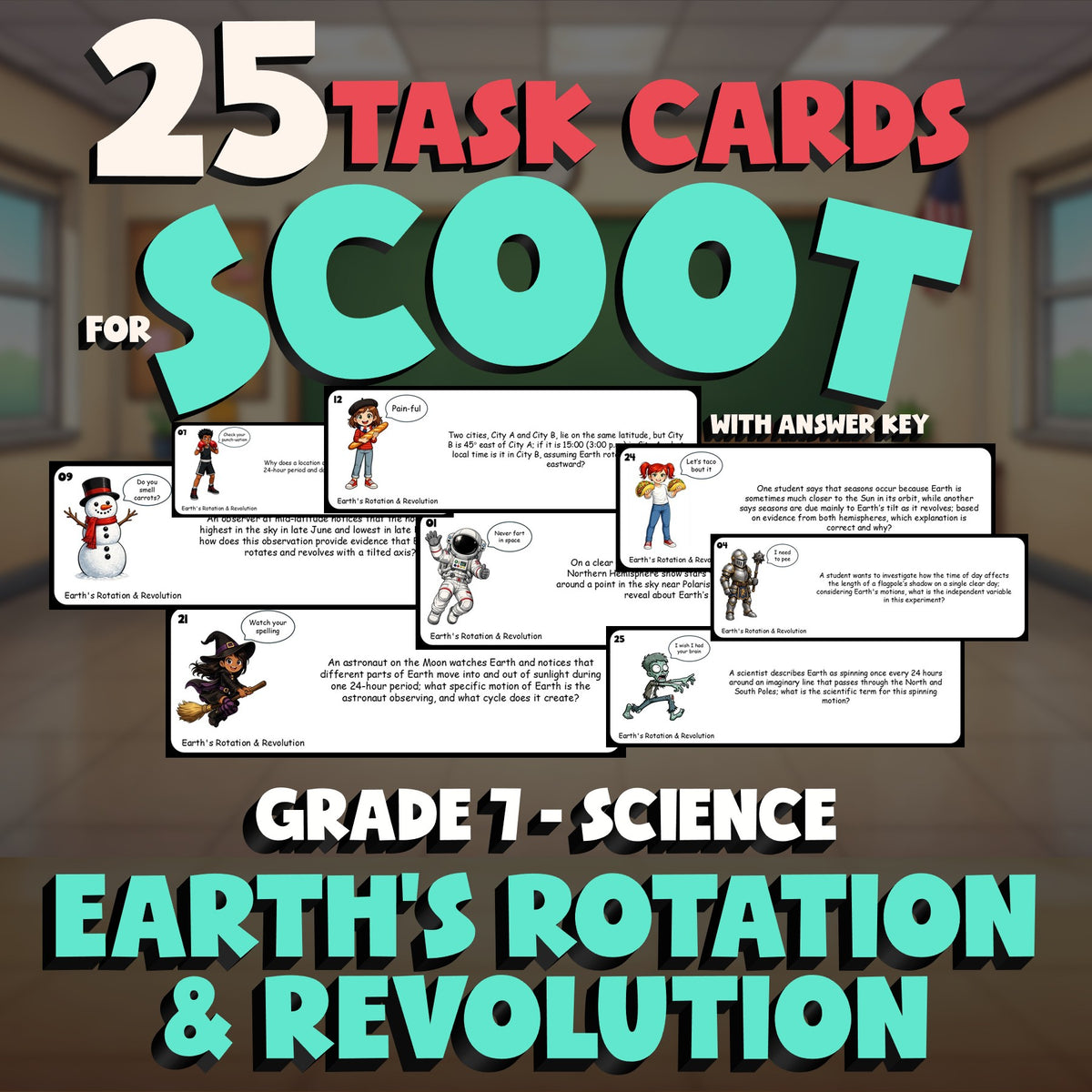 Earth's Rotation & Revolution SCOOT TASK CARDS Science Game - No Prep Grade 7
