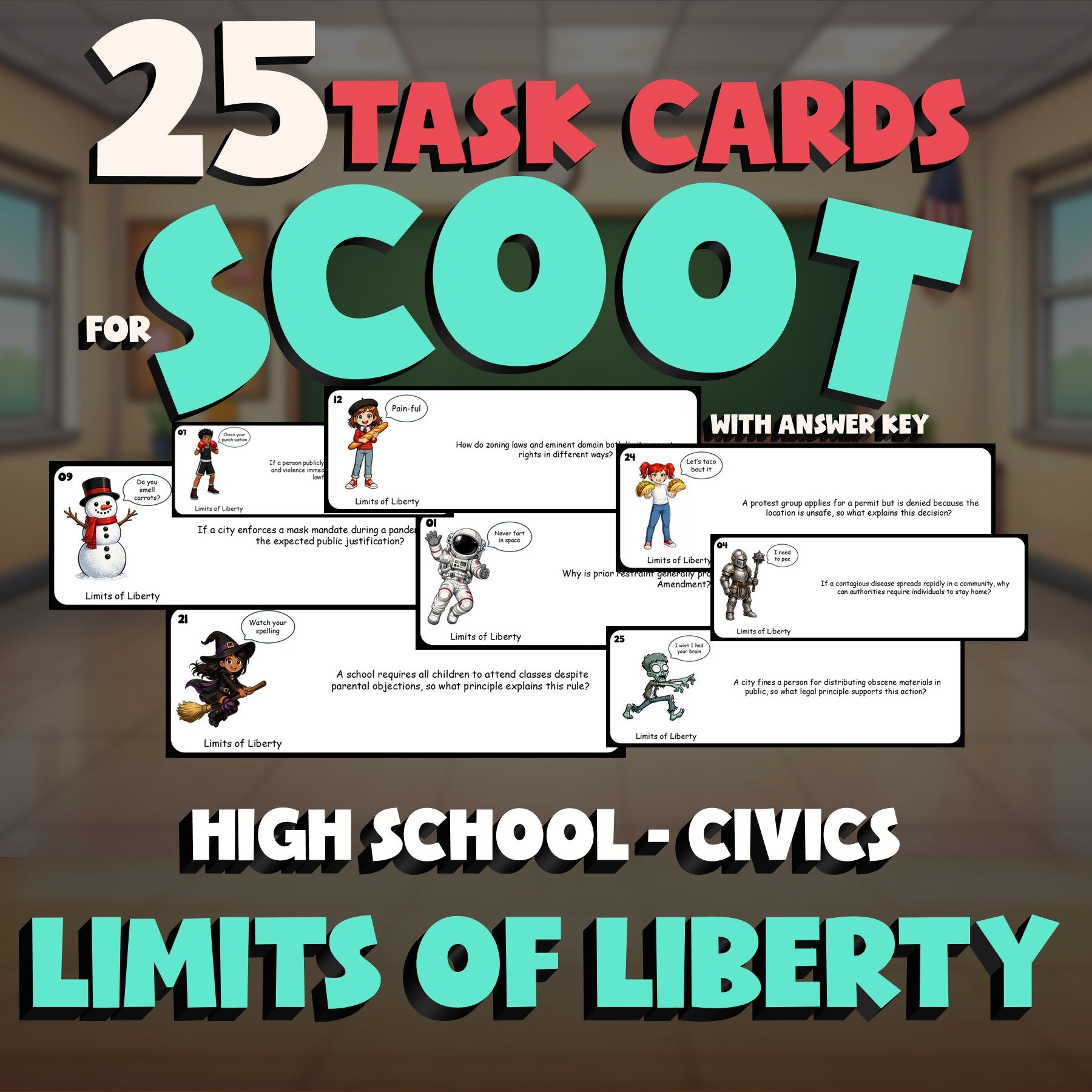 Limits of Liberty SCOOT TASK CARDS Civics Game - No Prep Review Activity