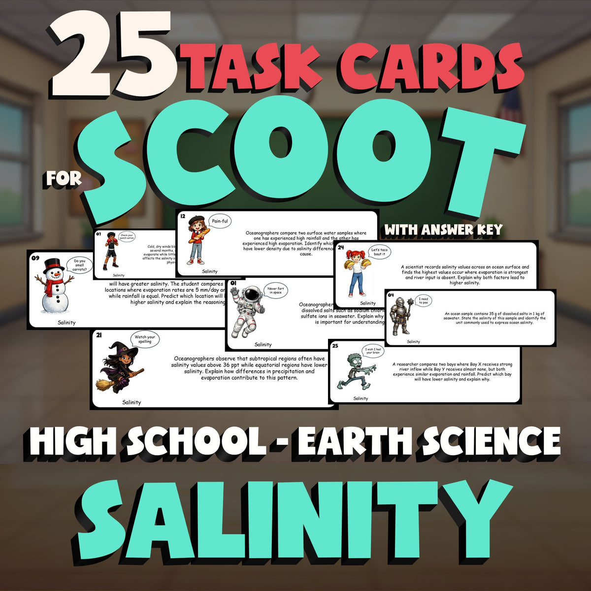 Salinity SCOOT TASK CARDS Game - No Prep Earth Science Review Activity