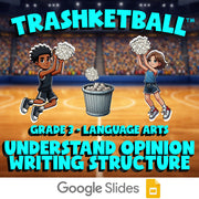 Understand Opinion Writing Structure TRASHKETBALL ELA Game - No Prep Grade 3