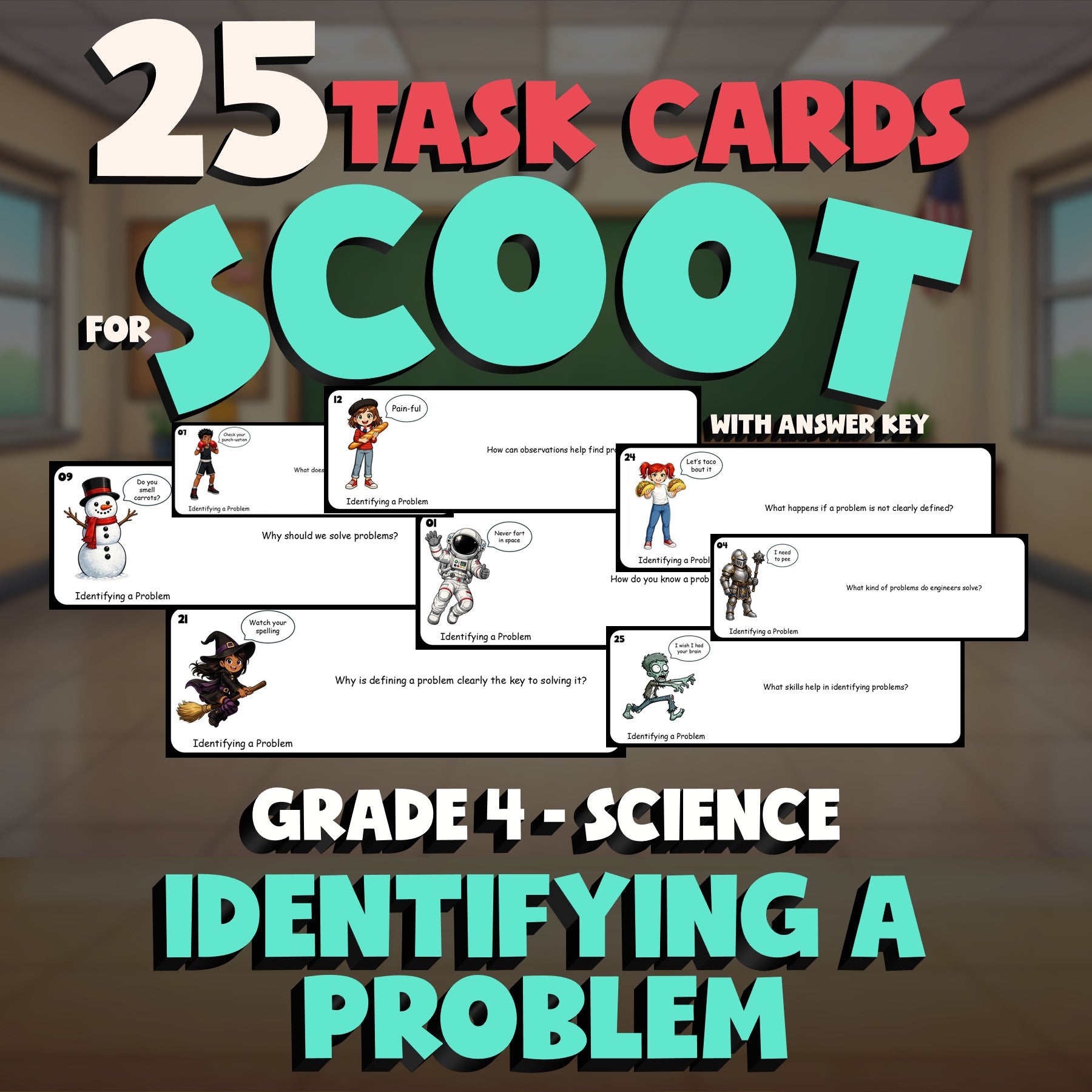 Identifying a Problem SCOOT TASK CARDS Science Game - No Prep Grade 4 Review