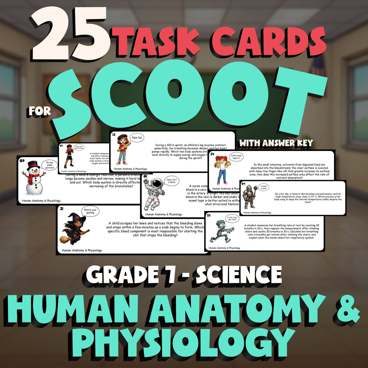 Human Anatomy & Physiology SCOOT TASK CARDS Science Game - No Prep Grade 7