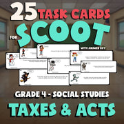 Taxes & Acts SCOOT TASK CARDS Socials Game - No Prep Grade 4 Review Activity