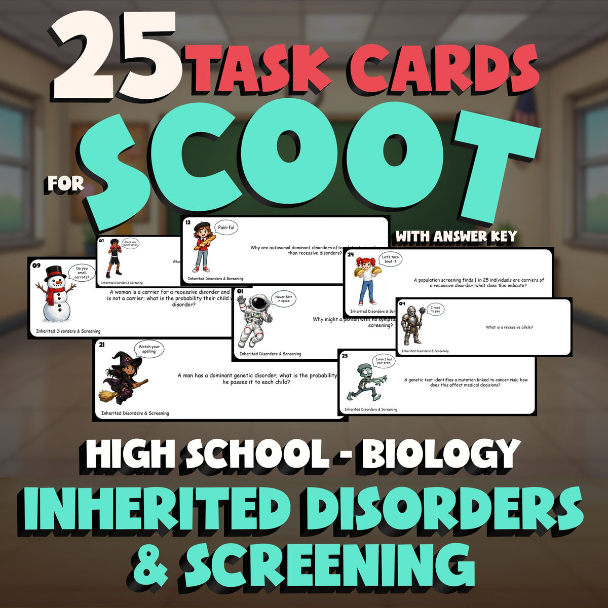 Inherited Disorders & Screening SCOOT TASK CARDS Science Game - No Prep Biology