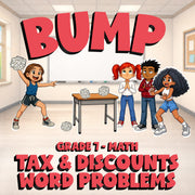 Tax & Discounts Word Problems BUMP Math Game - No Prep Grade 7 Review Activity