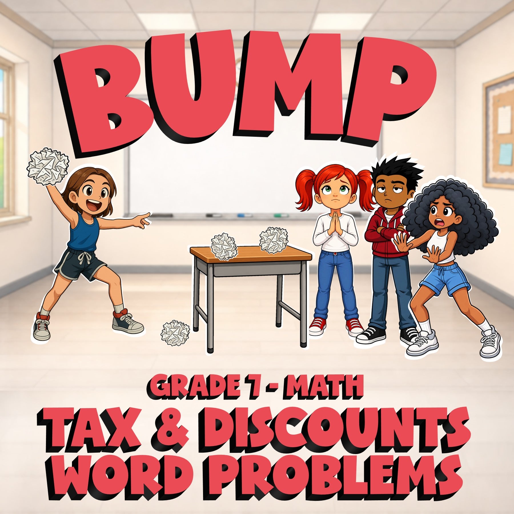 Tax & Discounts Word Problems BUMP Math Game - No Prep Grade 7 Review Activity
