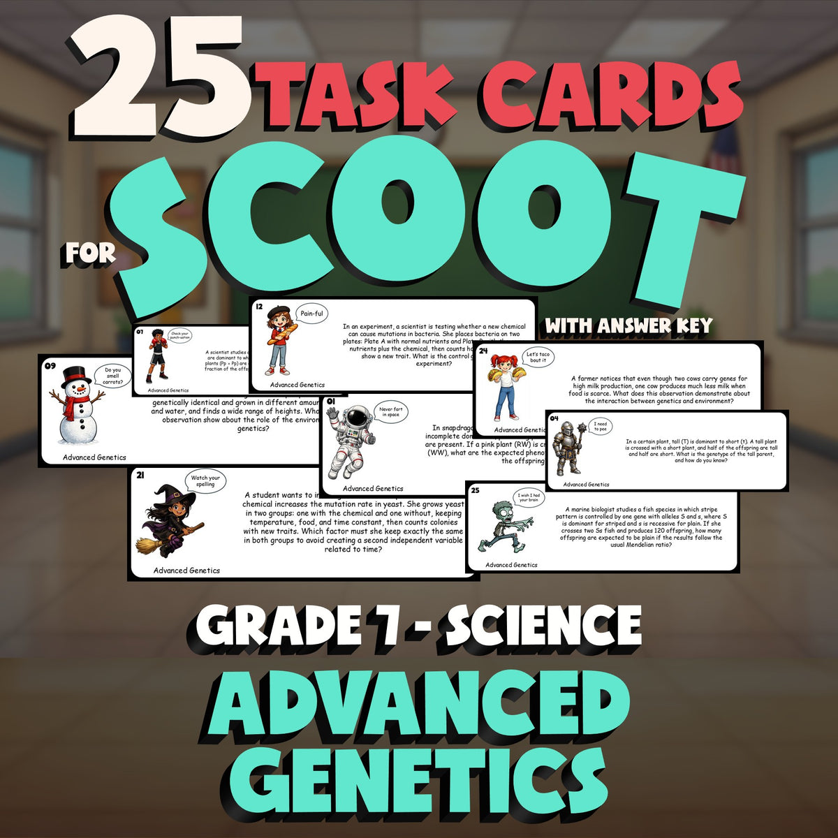 Advanced Genetics SCOOT TASK CARDS Science Game - No Prep Grade 7 Review