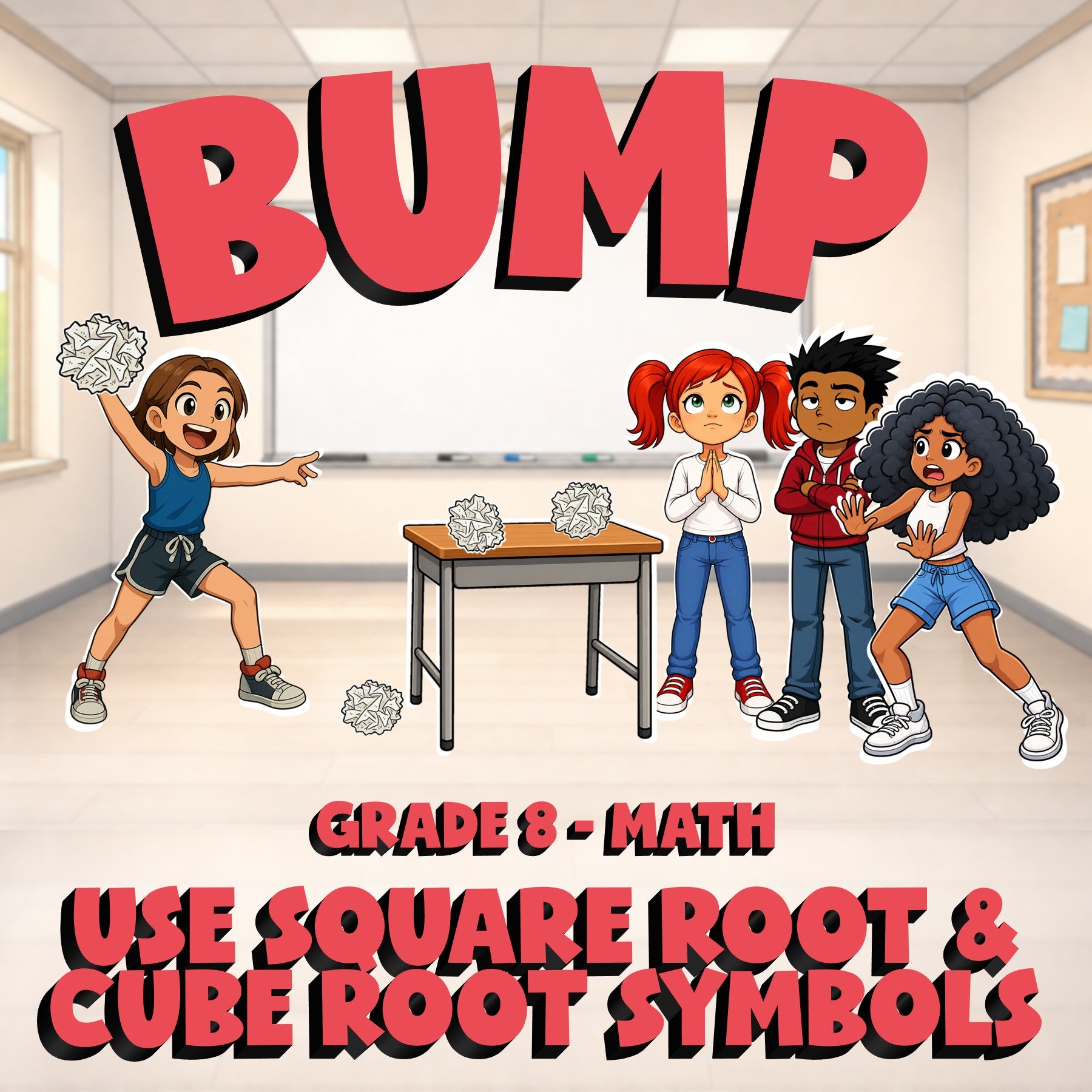 Use Square Root & Cube Root Symbols BUMP Math Game - No Prep Grade 8 Review