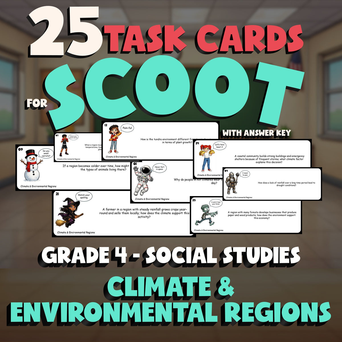 Climate & Environmental Regions SCOOT TASK CARDS Socials Game - No Prep Grade 4