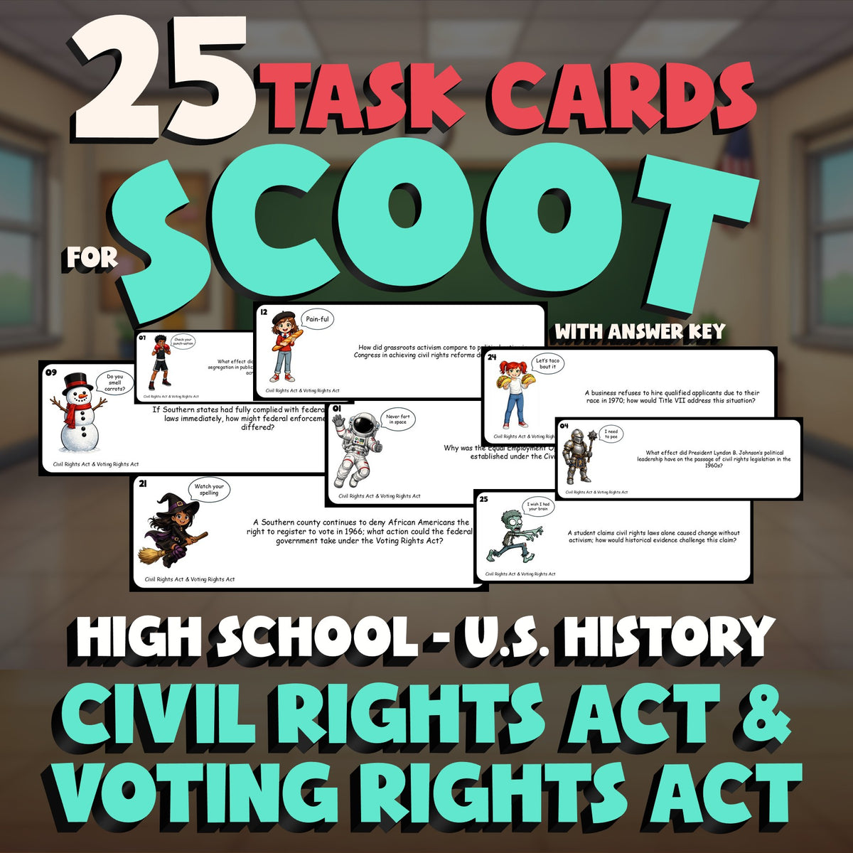 Civil Rights Act & Voting Rights Act SCOOT TASK CARDS U.S. History Game