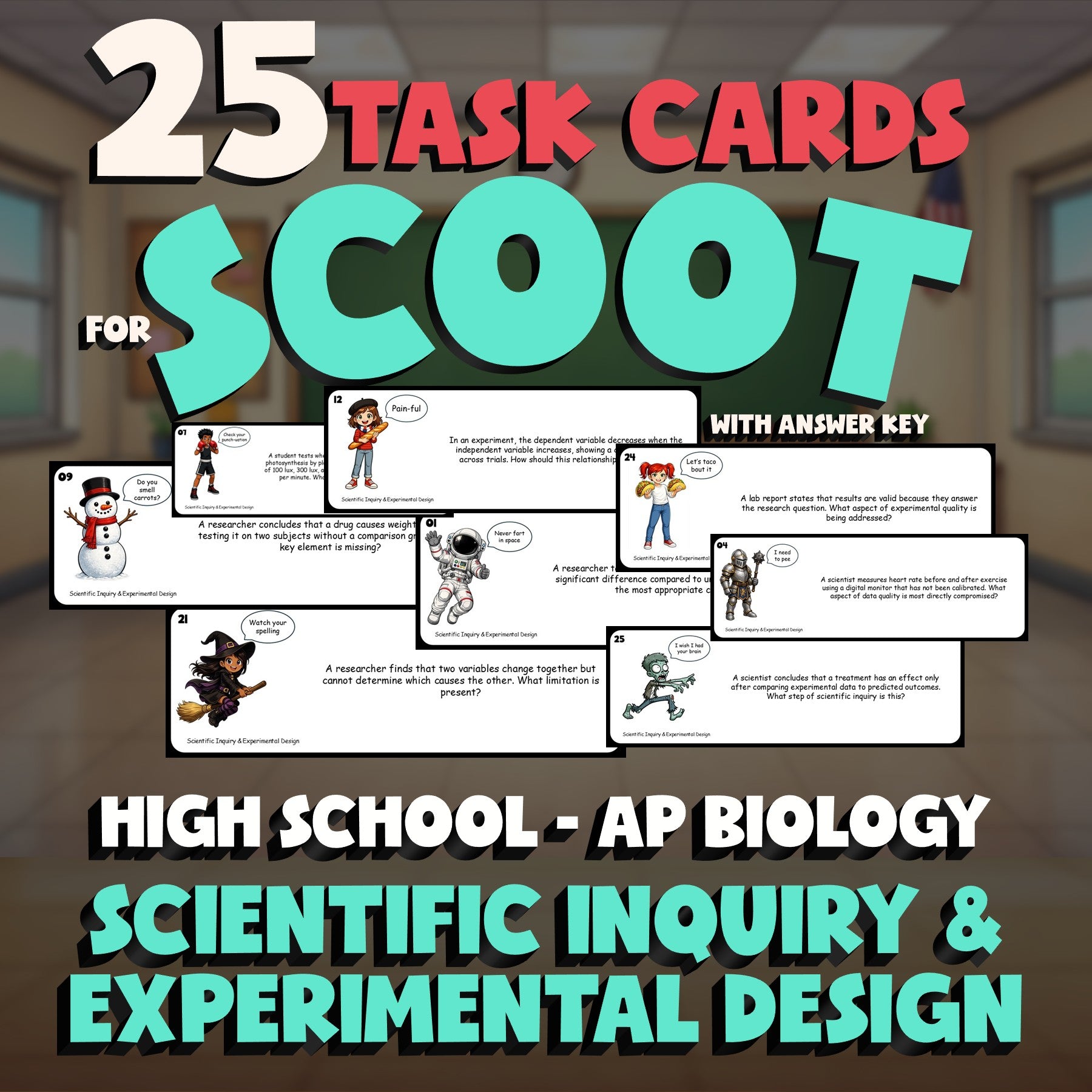 Scientific Inquiry & Experimental Design SCOOT TASK CARDS Game AP Biology