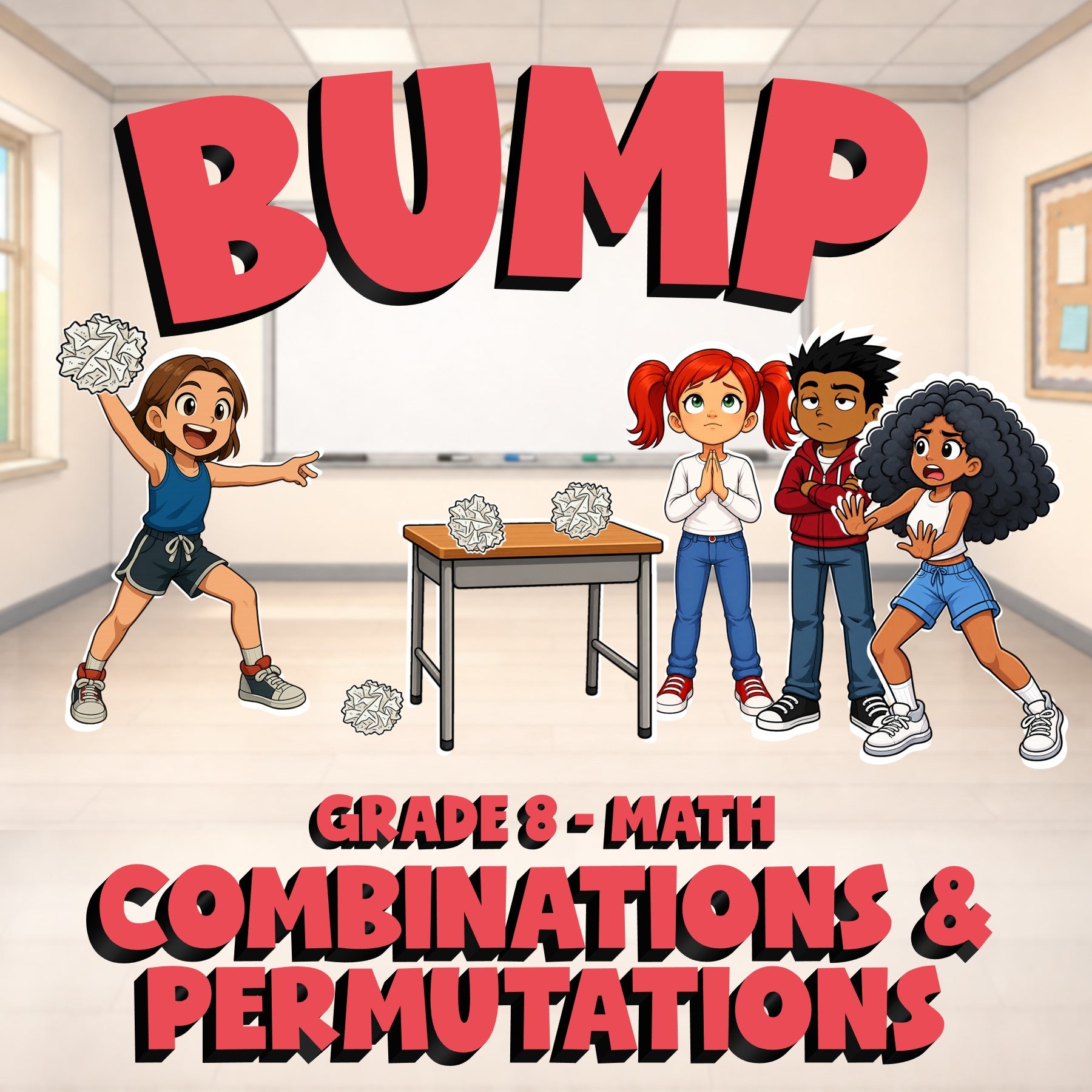 Combinations & Permutations BUMP Math Game - No Prep Grade 8 Review Activity