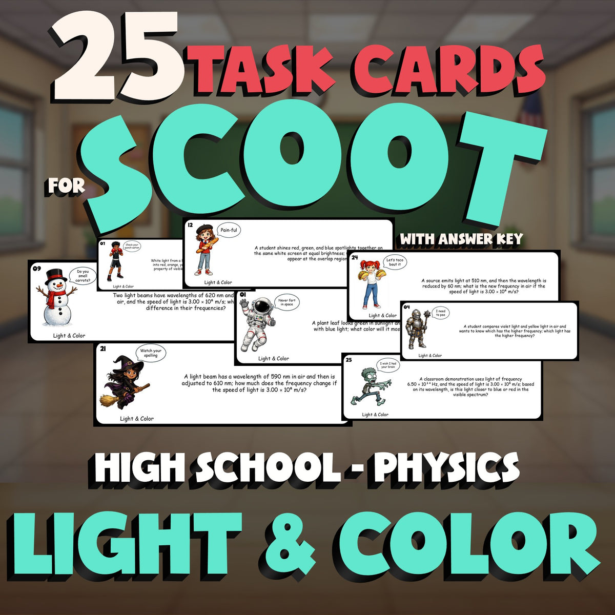 Light & Color SCOOT TASK CARDS Science Game - No Prep Physics Review Activity
