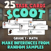 Make Inferences from Random Samples SCOOT TASK CARDS Math Game - No Prep Grade 7