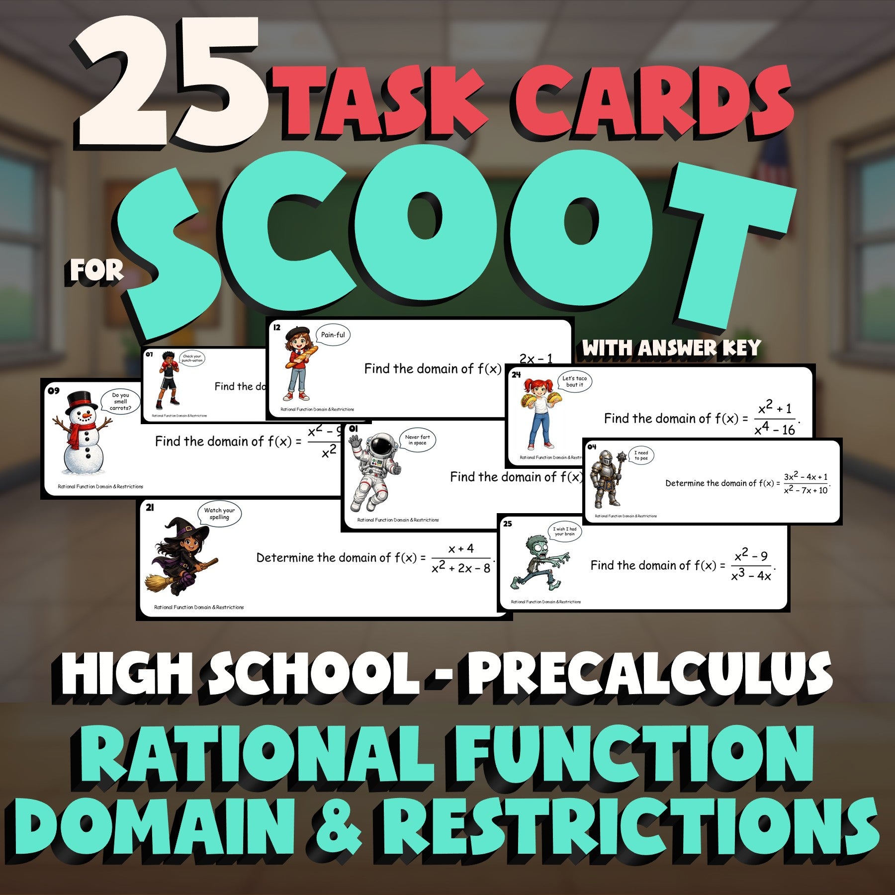 Rational Function Domain & Restrictions SCOOT TASK CARDS Math Game - PreCalculus