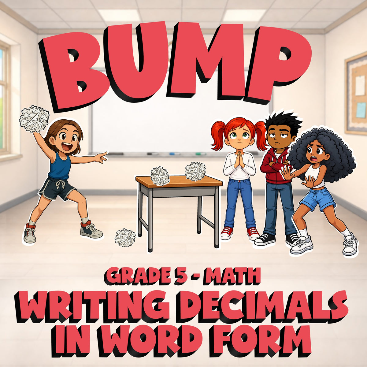 Writing Decimals in Word Form BUMP Math Game - No Prep Grade 5 Review Activity