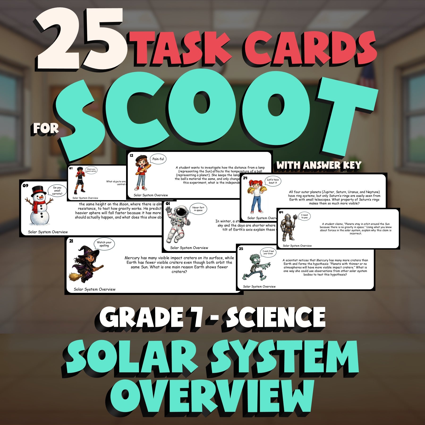Solar System Overview SCOOT TASK CARDS Science Game - No Prep Grade 7 Review