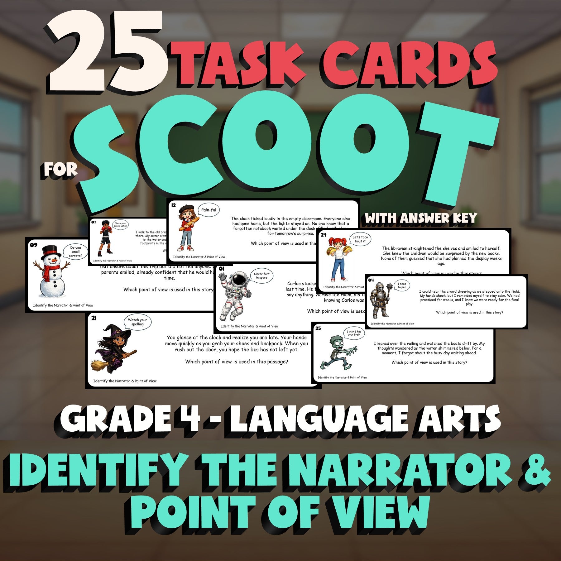 Identify the Narrator & Point of View SCOOT TASK CARDS ELA Game - Grade 4