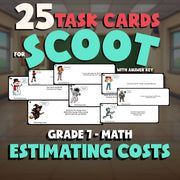 Estimating Costs SCOOT TASK CARDS Math Game - No Prep Grade 7 Review Activity