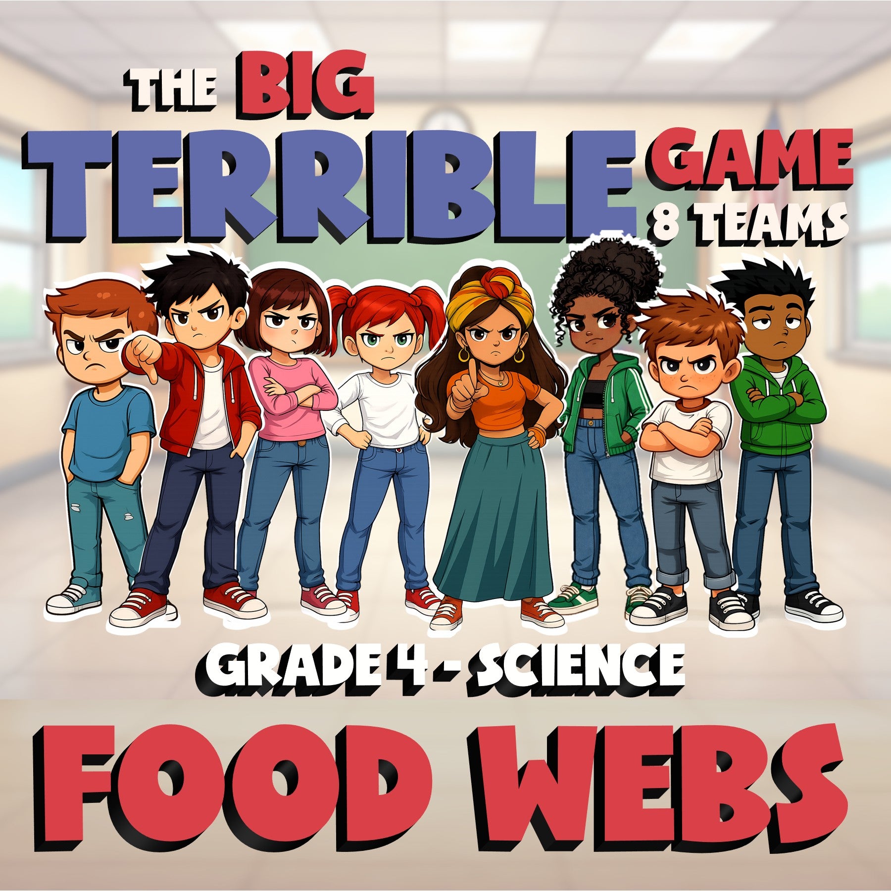Food Webs BIG TERRIBLE GAME - No Prep Grade 4 Science Review Activity