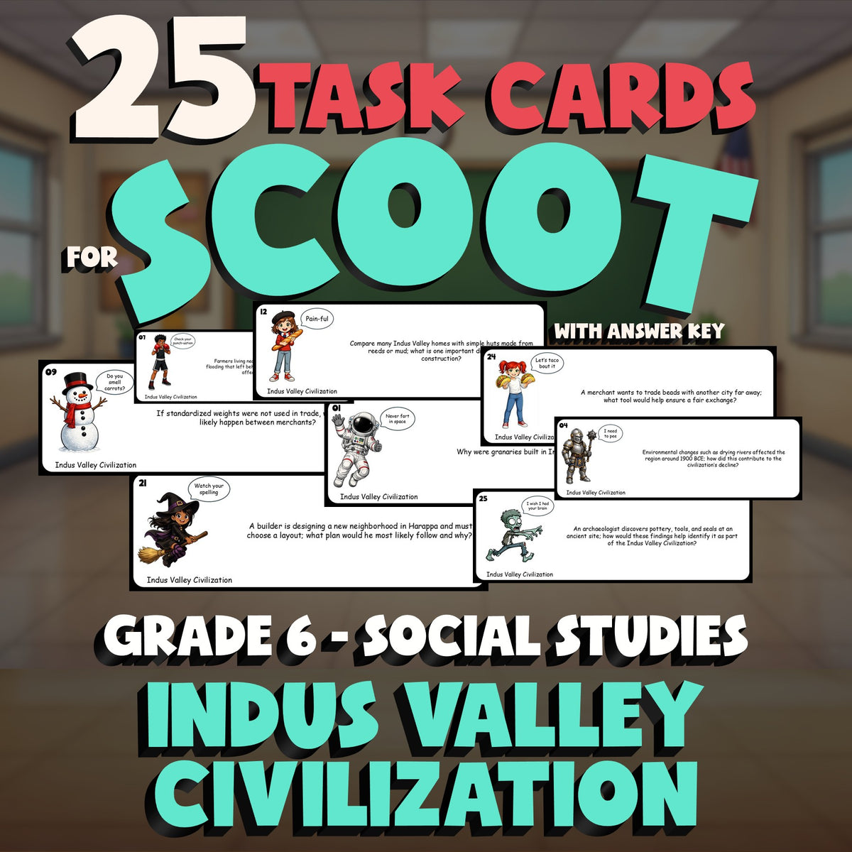 Indus Valley Civilization SCOOT TASK CARDS Socials Game - No Prep Grade 6 Review