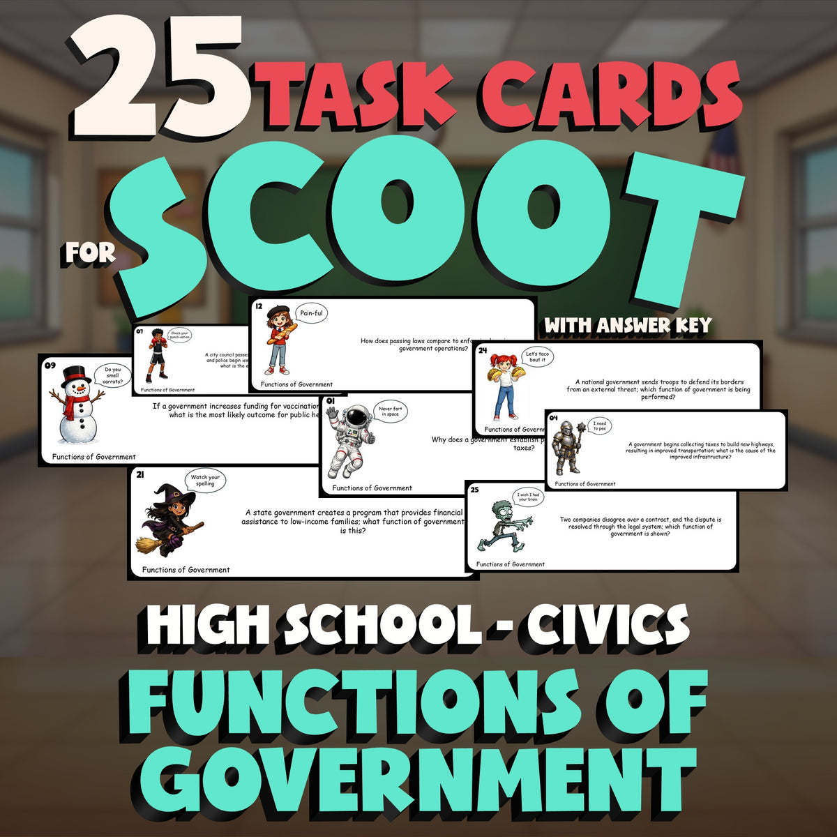 Functions of Government SCOOT TASK CARDS Civics Game - No Prep Review Activity