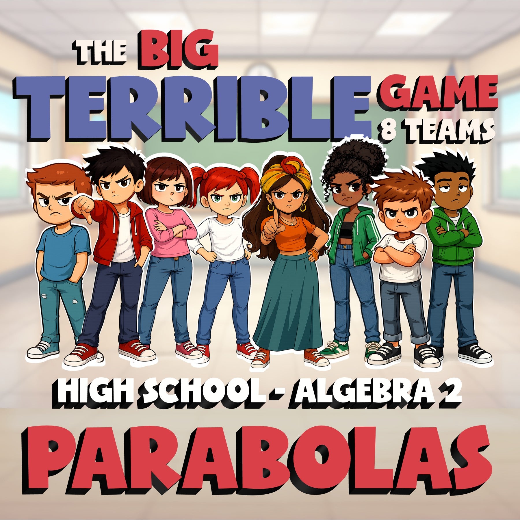 Parabolas BIG TERRIBLE GAME - No Prep Algebra 2 Math Review Activity