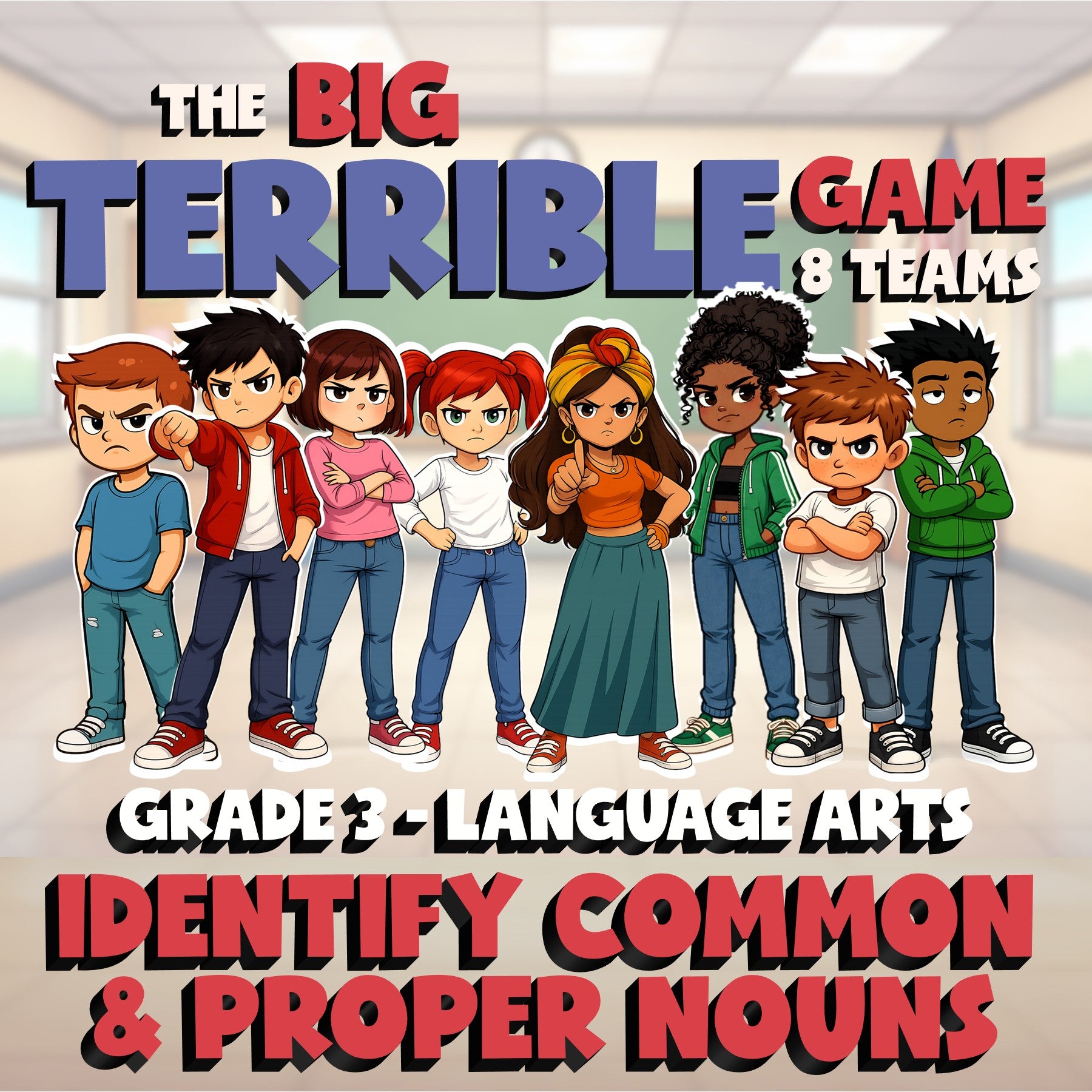 Identify Common & Proper Nouns BIG TERRIBLE GAME - No Prep Grade 3 ELA Review