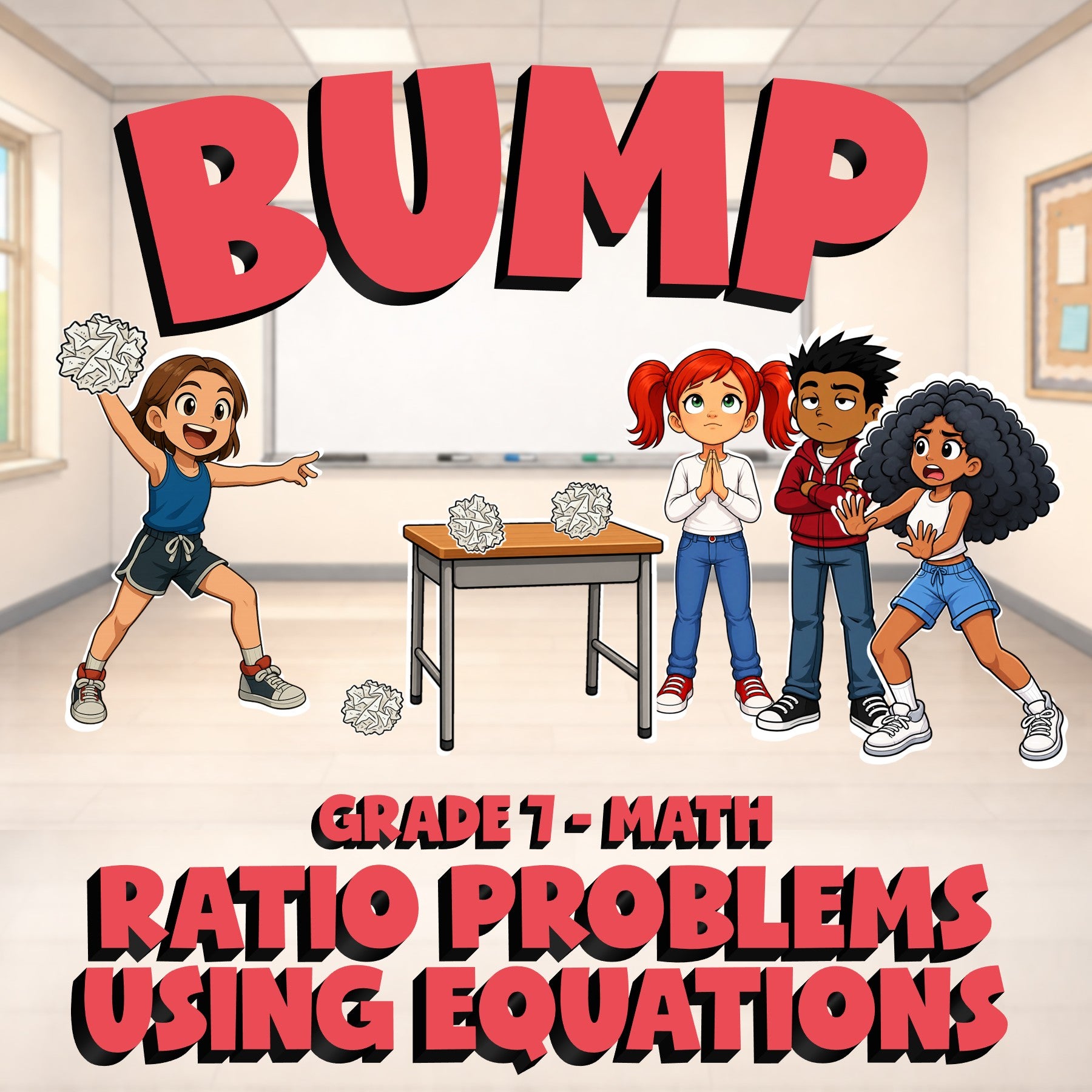 Ratio Problems Using Equations BUMP Math Game - No Prep Grade 7 Review Activity