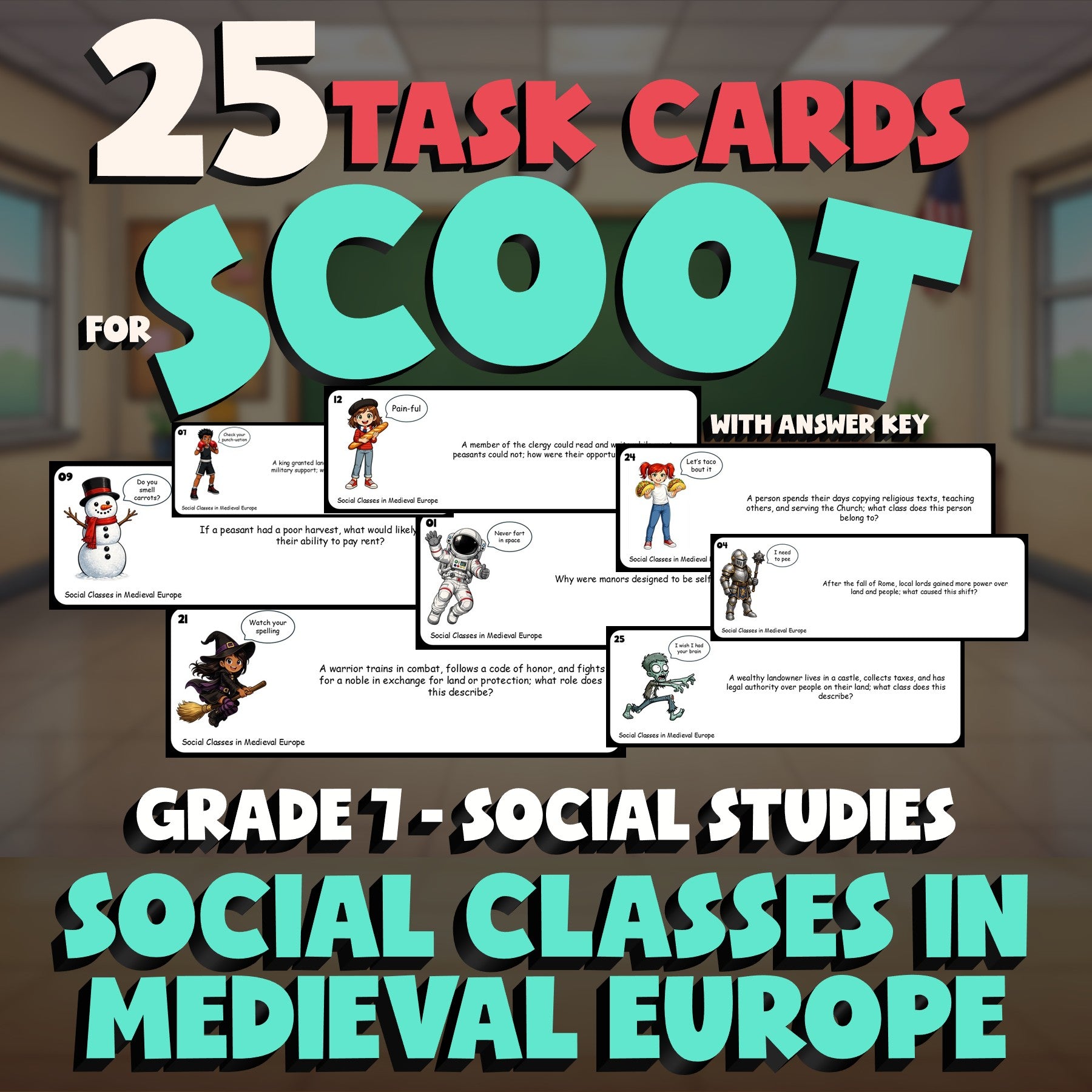 Social Classes in Medieval Europe SCOOT TASK CARDS Socials Game - Grade 7