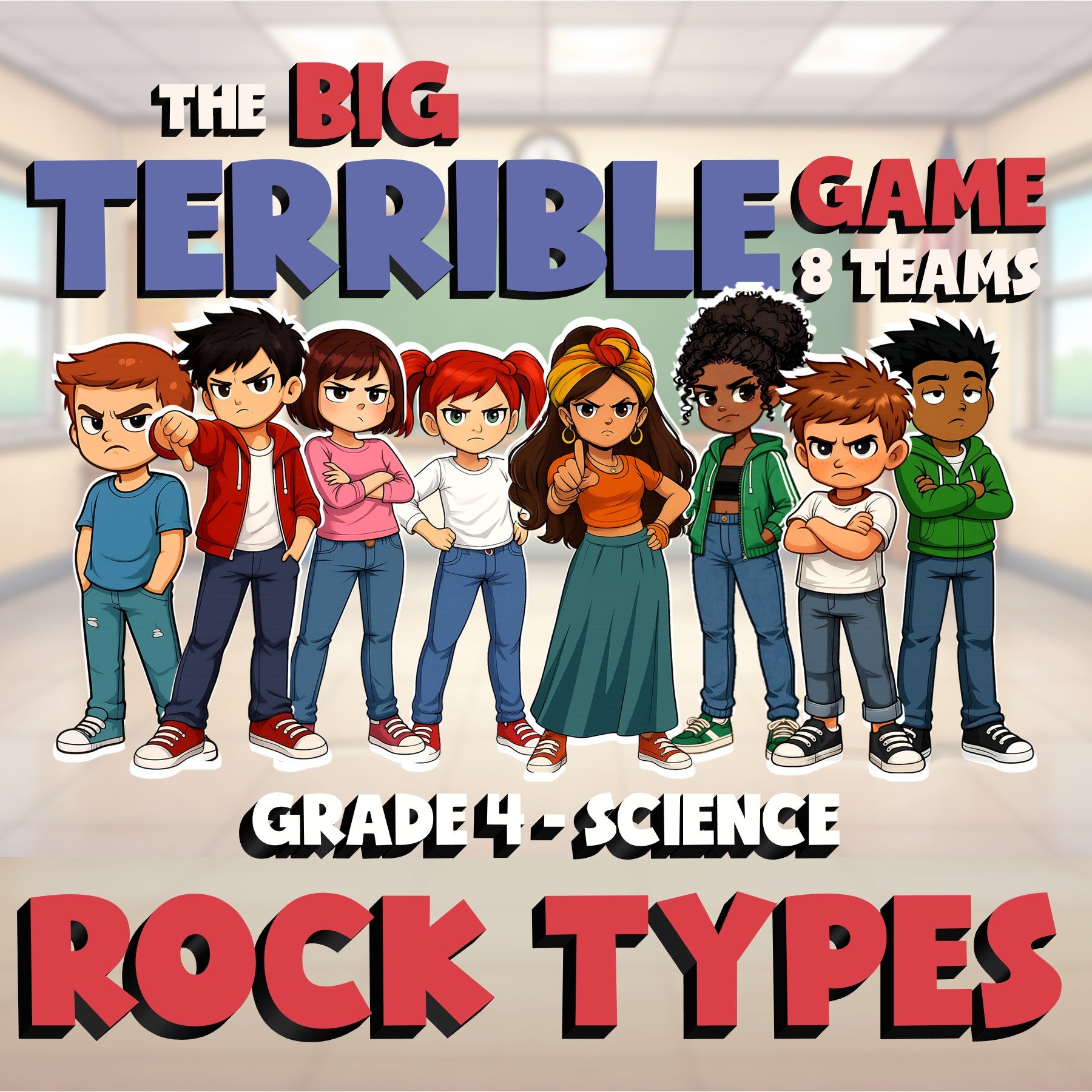 Rock Types BIG TERRIBLE GAME - No Prep Grade 4 Science Review Activity
