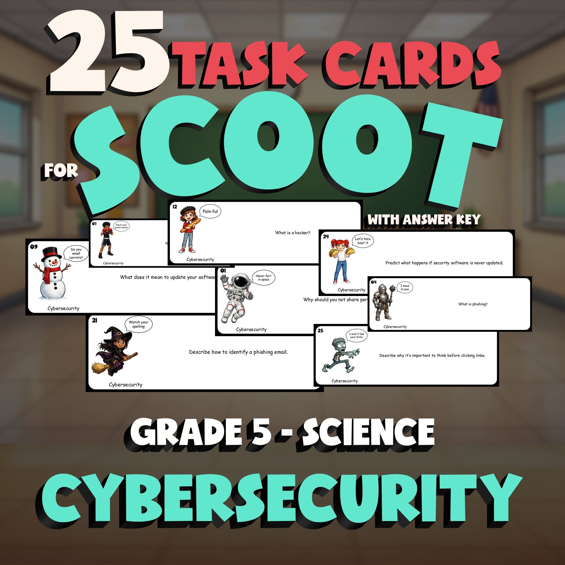 Cybersecurity SCOOT TASK CARDS Science Game - No Prep Grade 5 Review Activity