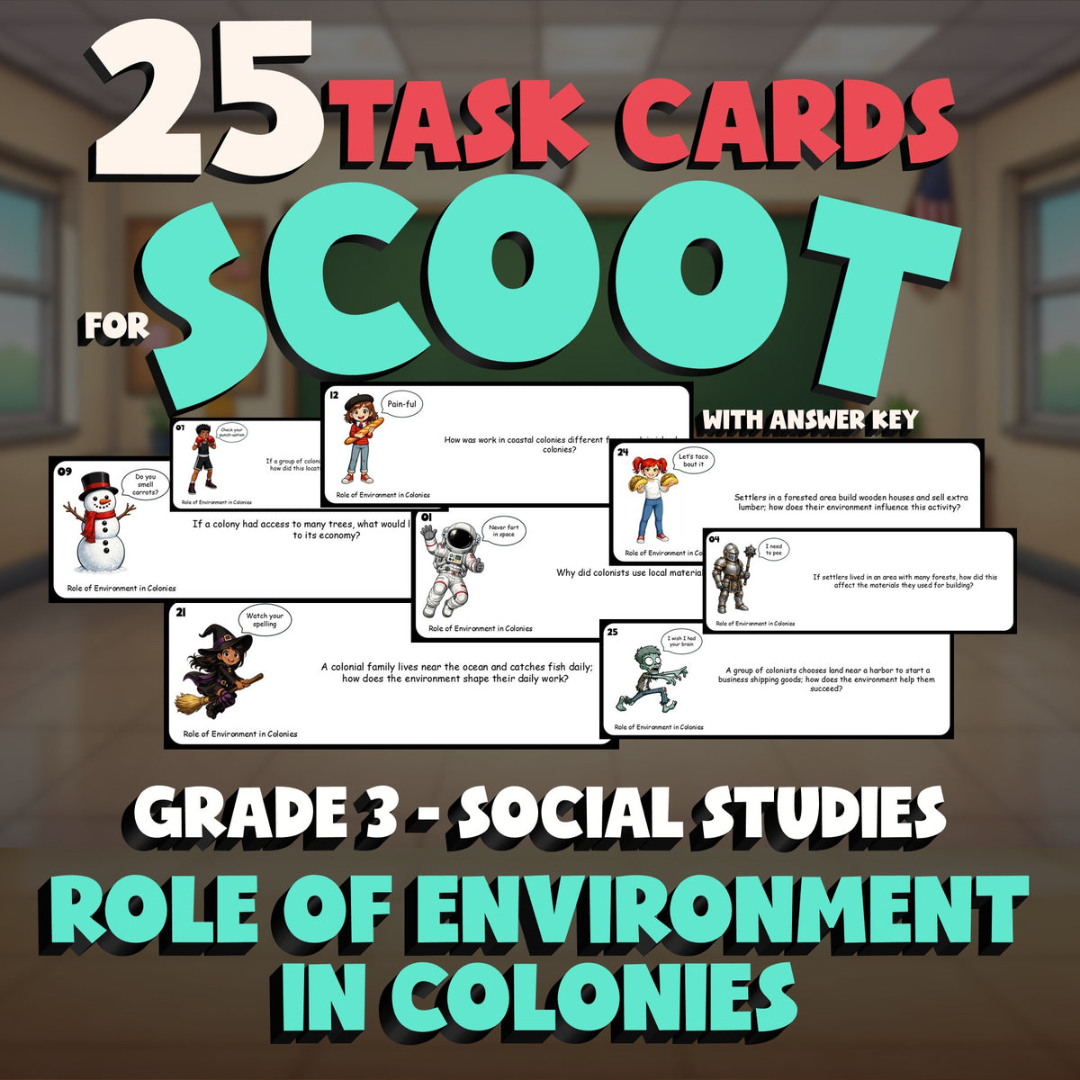 Role of Environment in Colonies SCOOT TASK CARDS Socials Game - No Prep Grade 3