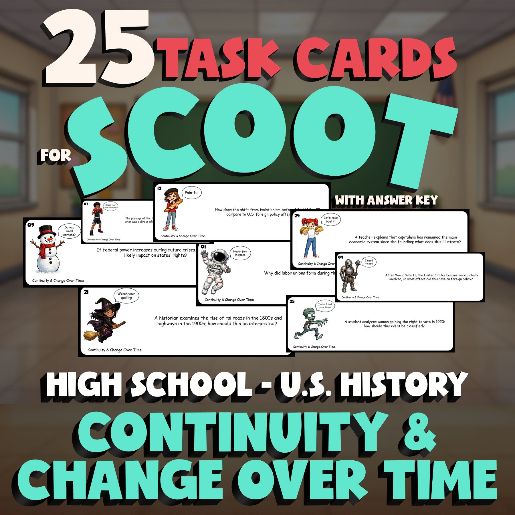 Continuity & Change Over Time SCOOT TASK CARDS U.S. History Game - No Prep