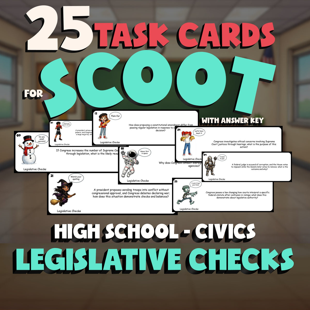 Legislative Checks SCOOT TASK CARDS Civics Game - No Prep Review Activity