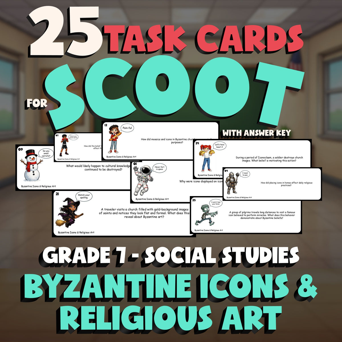Byzantine Icons & Religious Art SCOOT TASK CARDS Socials Game - No Prep Grade 7