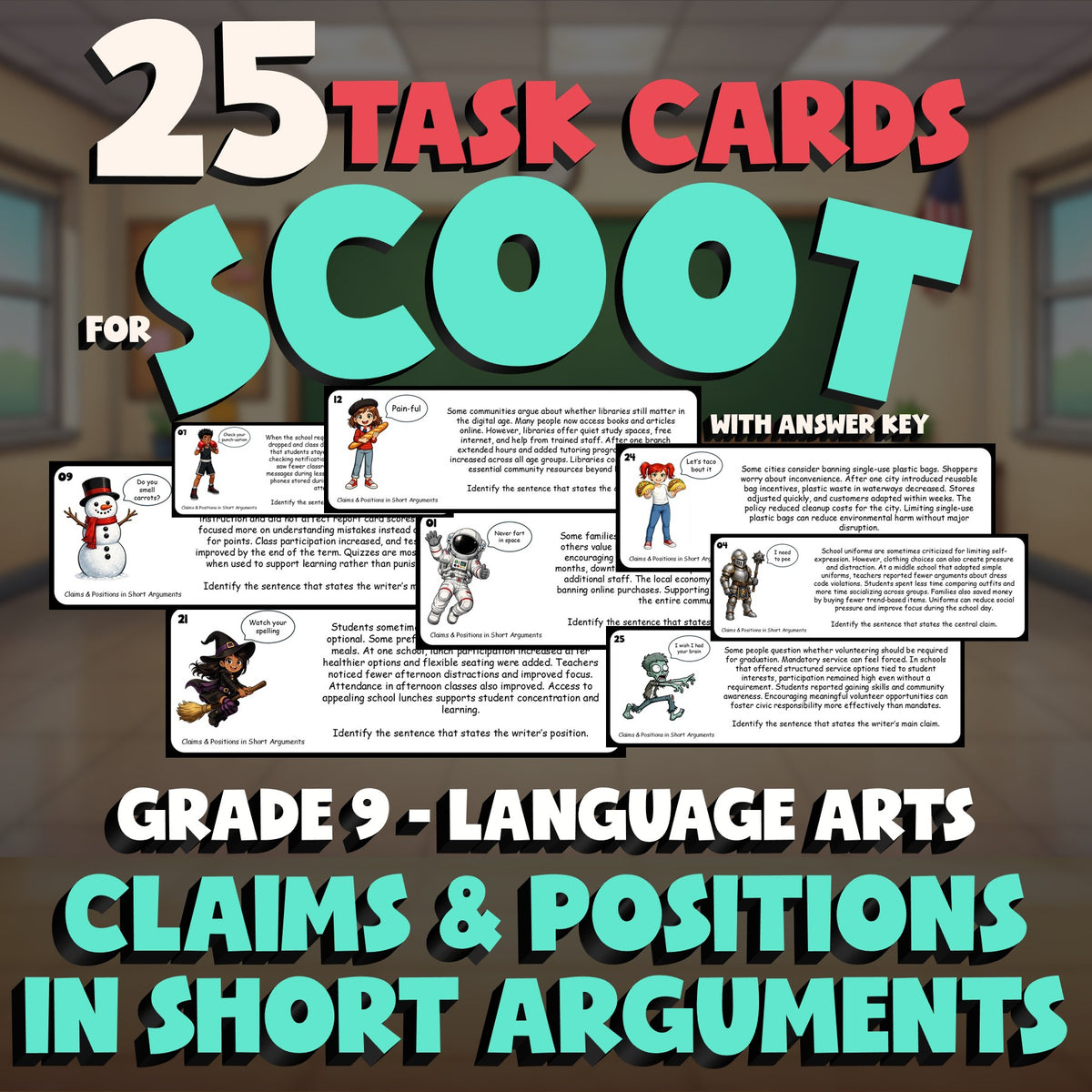 Claims & Positions in Short Arguments SCOOT TASK CARDS ELA Game - Grade 9