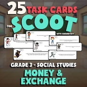 Money & Exchange SCOOT TASK CARDS Socials Game - No Prep Grade 3 Review Activity